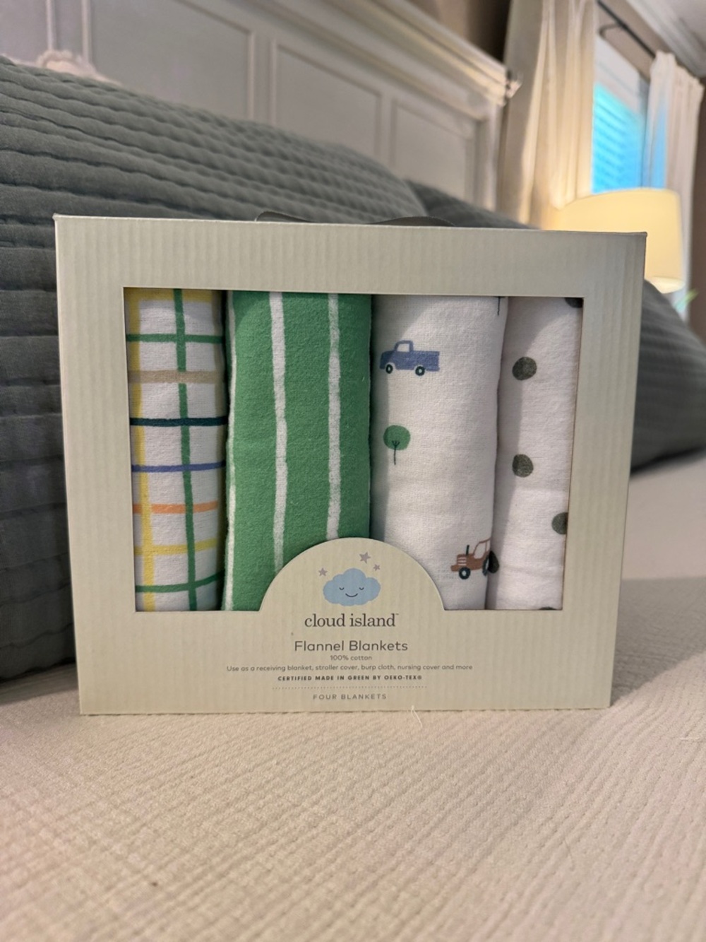 Cloud Island - Pack of 4 Flannel Receiving Blankets for Baby - New in Box!